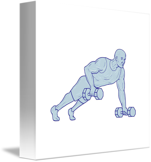 606x650 fitness athlete push up one hand dumbbell drawing - Athlete Drawing