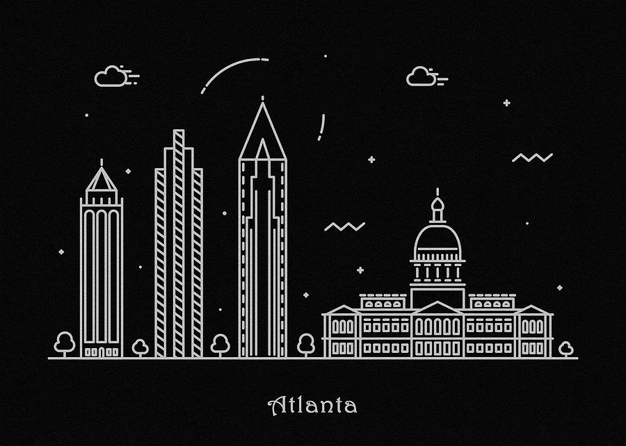 900x642 atlanta skyline travel poster drawing - Atlanta Skyline Drawing