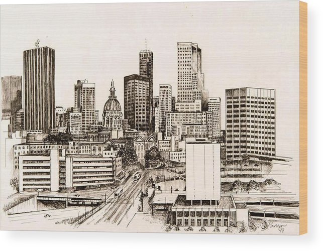 643x500 atlanta skyline wood print - Atlanta Skyline Drawing