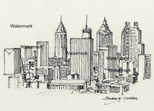 300x218 atlanta skyline pen ink drawing of skyscrapers in downtown - Atlanta Skyline Drawing