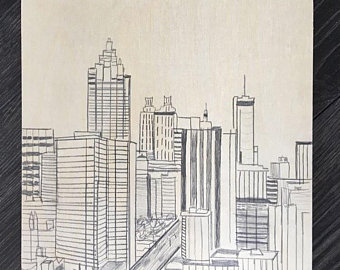 340x270 atlanta skyline wood etsy - Atlanta Skyline Drawing