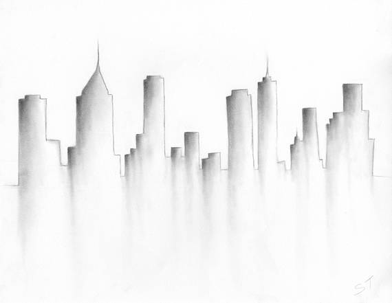570x441 city skyline drawing, skyline art, charcoal drawing, atlanta - Atlanta Skyline Drawing