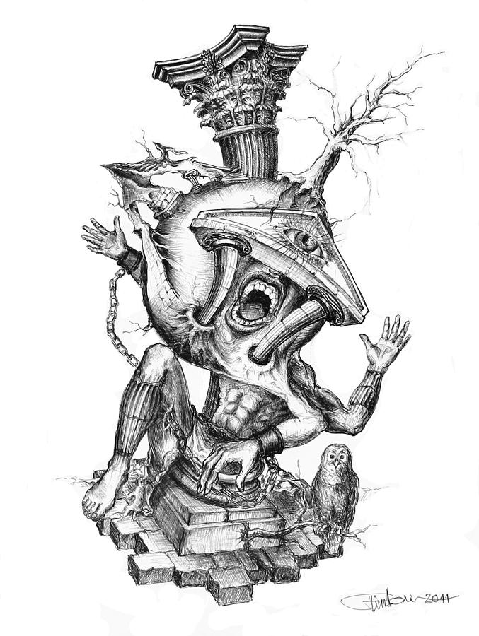 677x900 The Dream Of Titan Atlas Drawing - Atlas Drawing