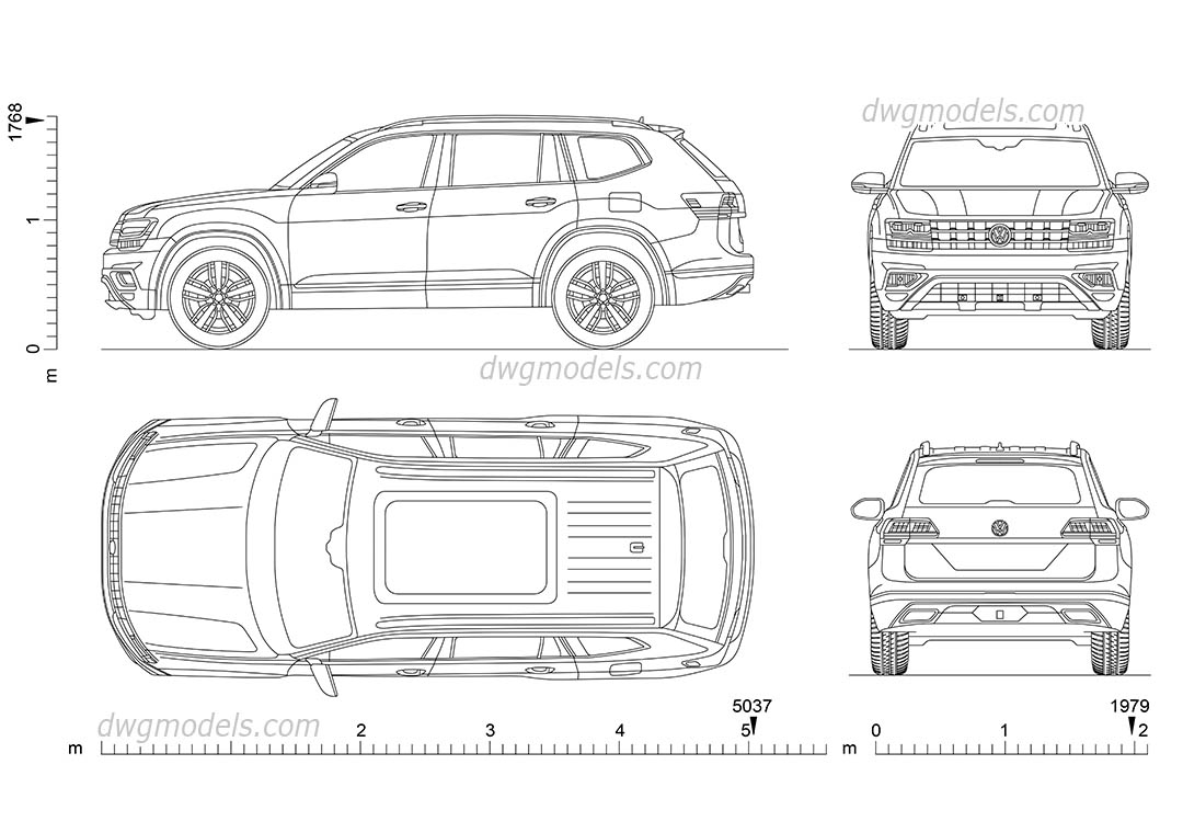 1080x760 Volkswagen Atlas Autocad Car Drawings, Download Cad Blocks - Atlas Drawing