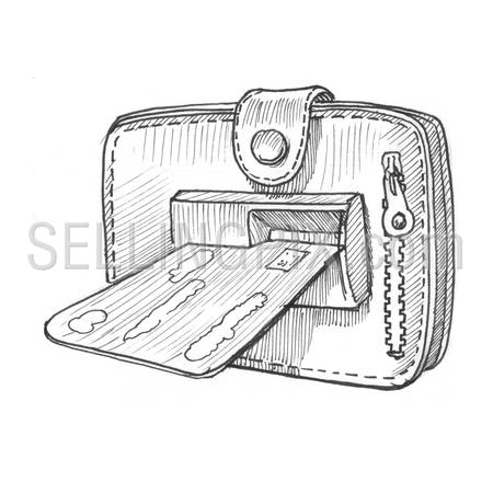 450x450 engraving style hatching pen pencil painting illustration wallet - Atm Drawing