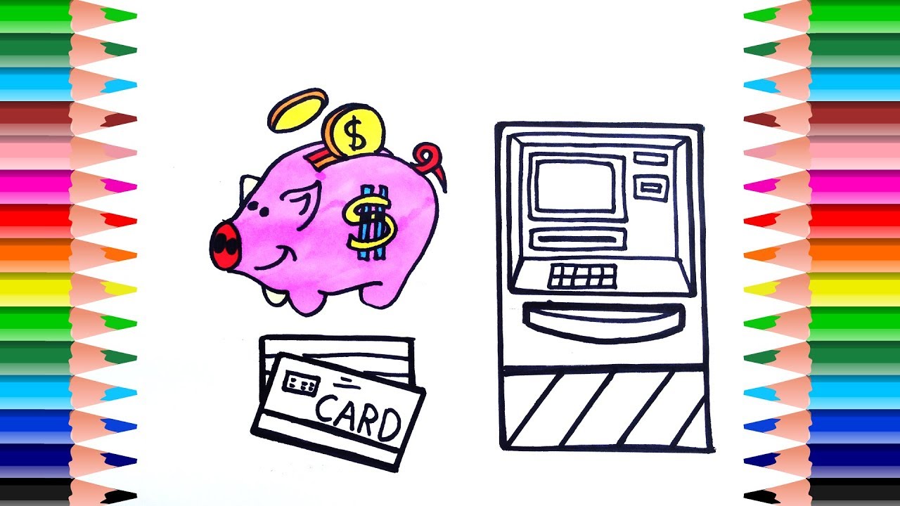 1280x720 learn color with pigs save, atm card, wallet and cash registers - Atm Drawing