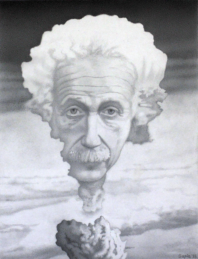 691x900 portrait of albert einstein in an atomic bomb drawing - Atomic Bomb Drawing