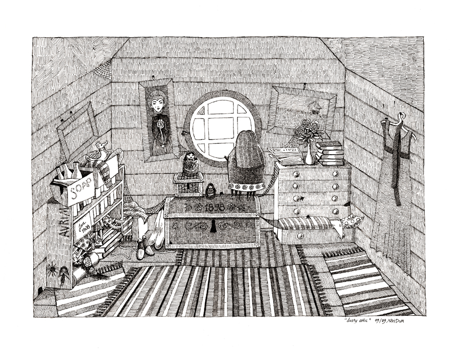 900x707 boo dusty attic - Attic Drawing
