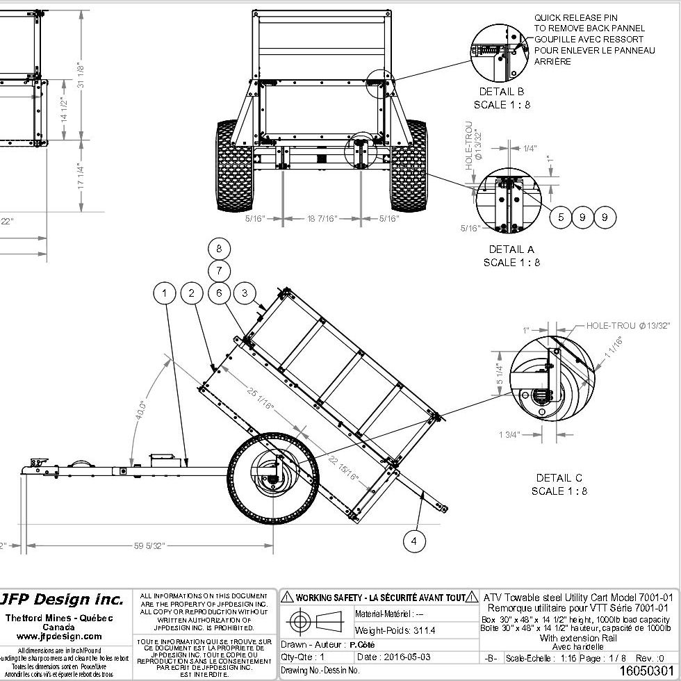980x980 drawing plan dump welding free atv railer with extension rail - Atv Drawing