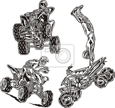 400x376 in drawing three quadbikes atv riders posters for the wall - Atv Drawing