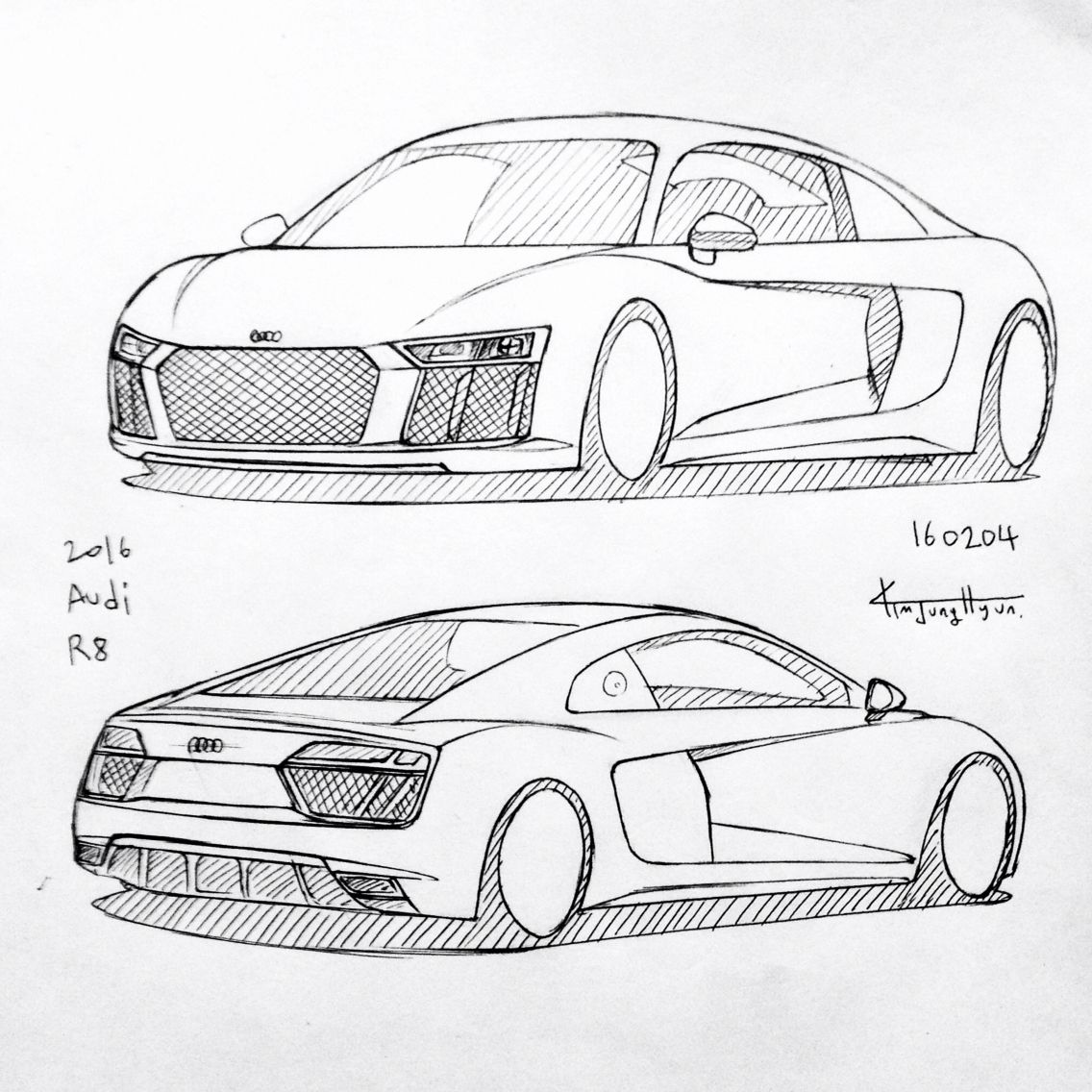 audi r8 drawing easy