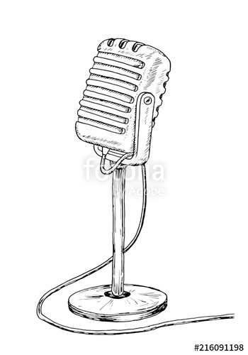 350x500 old style microphone drawing - Audio Drawing