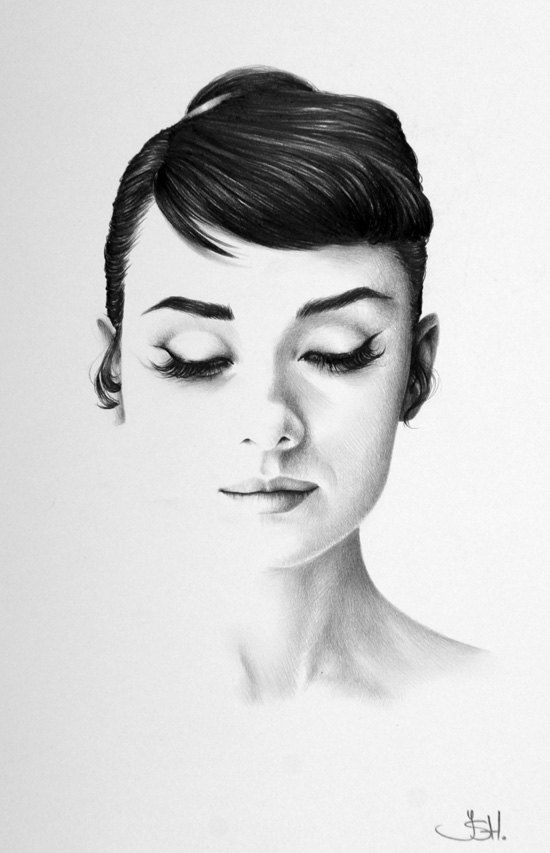 550x853 audrey hepburn pencil drawing portrait fine art signed idealpin - Audrey Hepburn Drawing