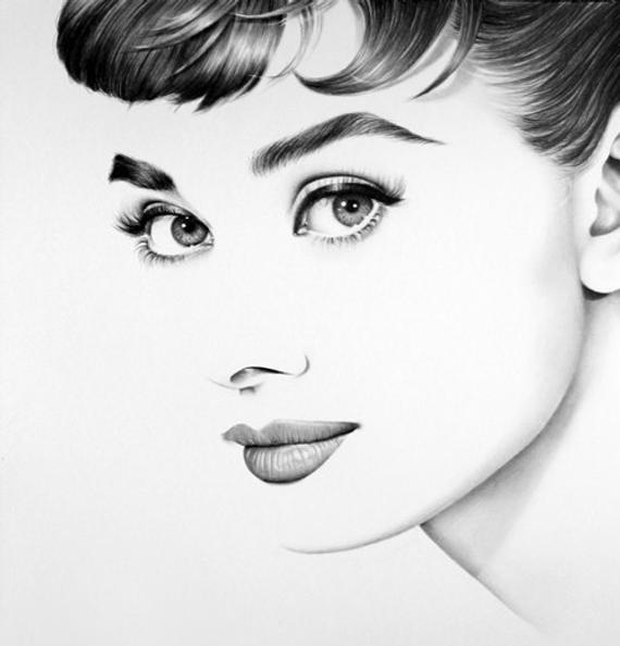 570x594 audrey hepburn pencil drawing portrait fine art signed print etsy - Audrey Hepburn Drawing