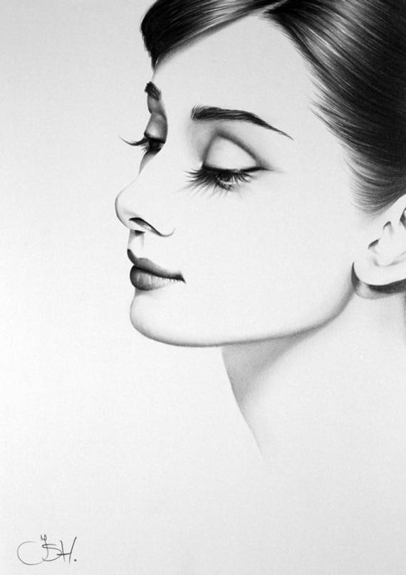 570x808 audrey hepburn portrait fine art pencil drawing signed print etsy - Audrey Hepburn Drawing