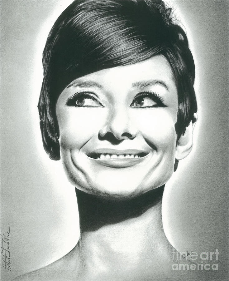735x900 audrey hepburn smile charcoal pencil drawing - Audrey Hepburn Drawing