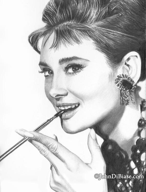 570x749 drawing print of audrey hepburn pencil portrait etsy - Audrey Hepburn Drawing