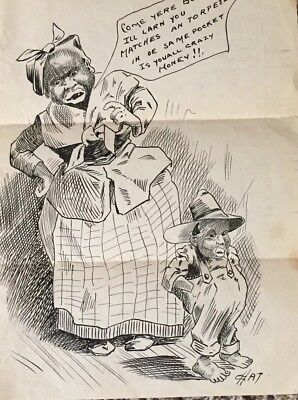 298x400 original pen and ink cartoon black americana drawing early - Aunt Drawing