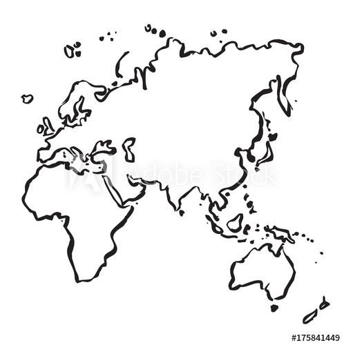 498x500 Vector Drawing Map Of Europe, Africa, Asia And Australia - Australia Map Drawing