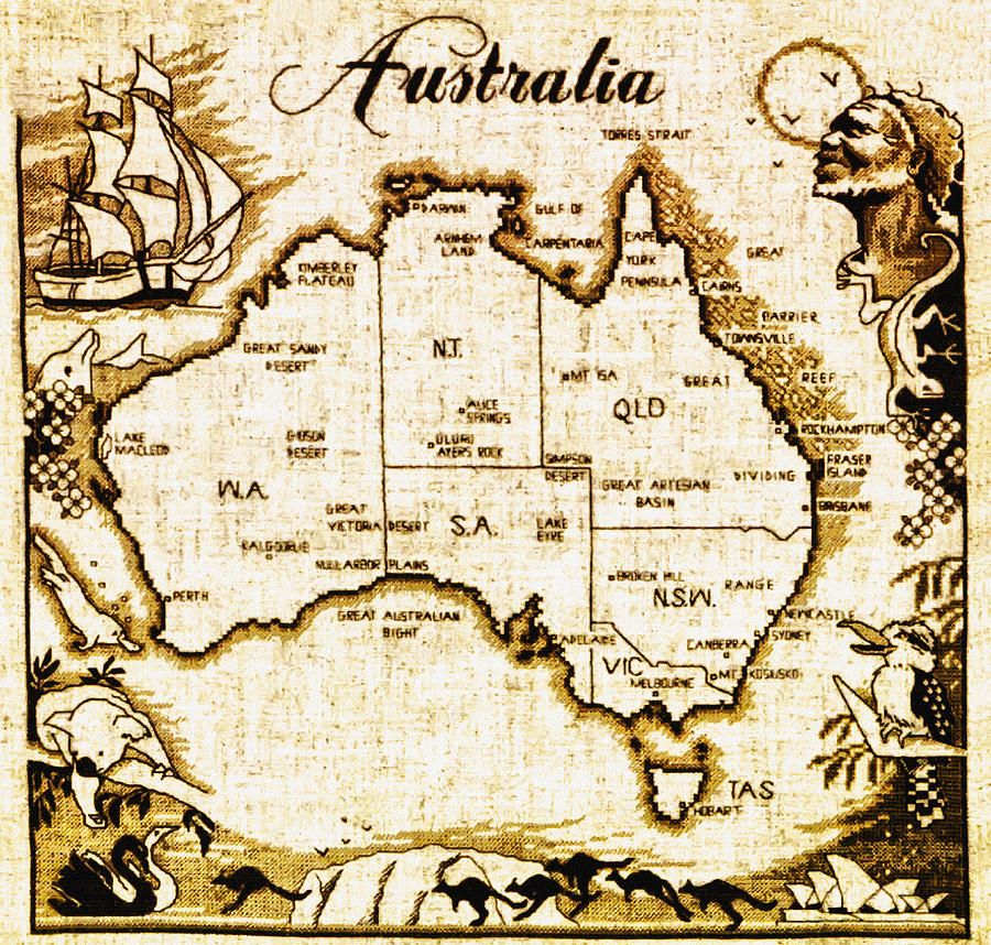 900x858 Vintage Australia Map Drawing Australia Mapas, List, Punto De Cruz - Australia Map Drawing