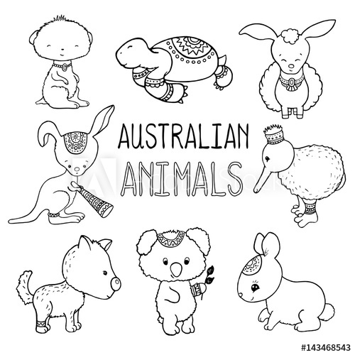 500x500 cute australian animals outlined vector drawing animals - Australian Animals Drawings