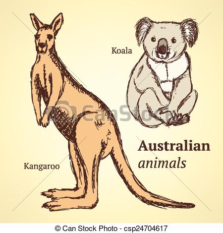 450x470 sketch australian animals in vintage style, vector vector clip art - Australian Animals Drawings