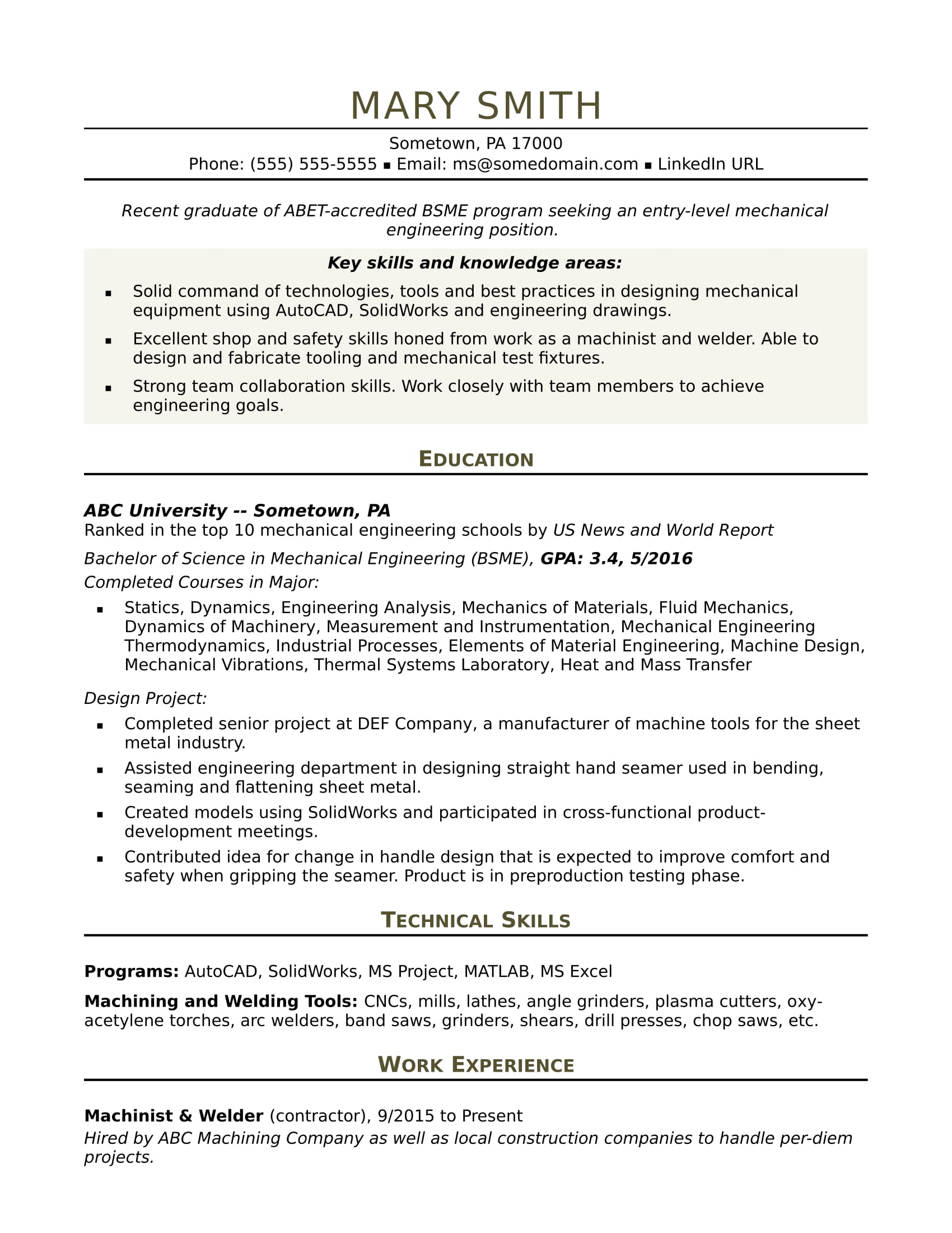 Engineering Resume Examples