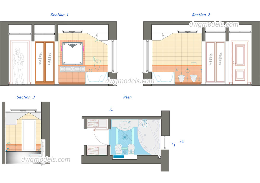 1080x760 bathroom elevation dwg, free cad blocks download - Autocad Toilet Elevation Drawing