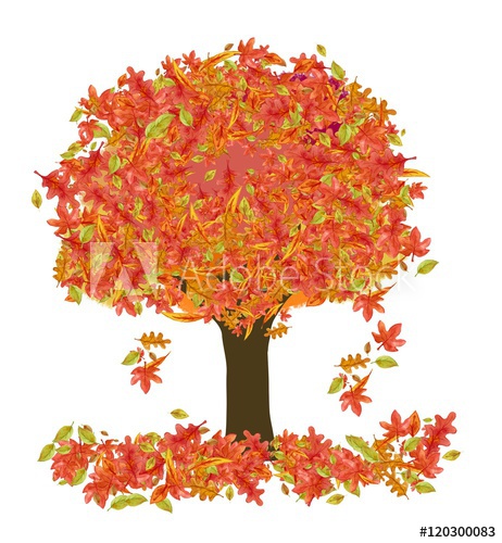 462x500 a drawing of a tree containing multicolored autumn leaves that are - Autumn Leaves Drawing