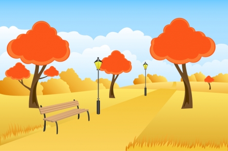 468x311 autumn scenery drawing illustration with cartoon style vectors - Autumn Scenery Drawing