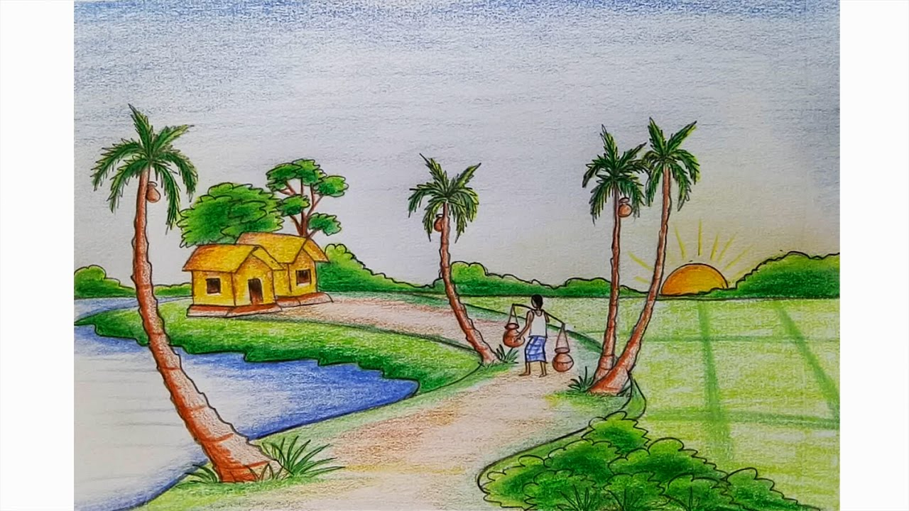 1280x720 autumn drawing - Autumn Scenery Drawing