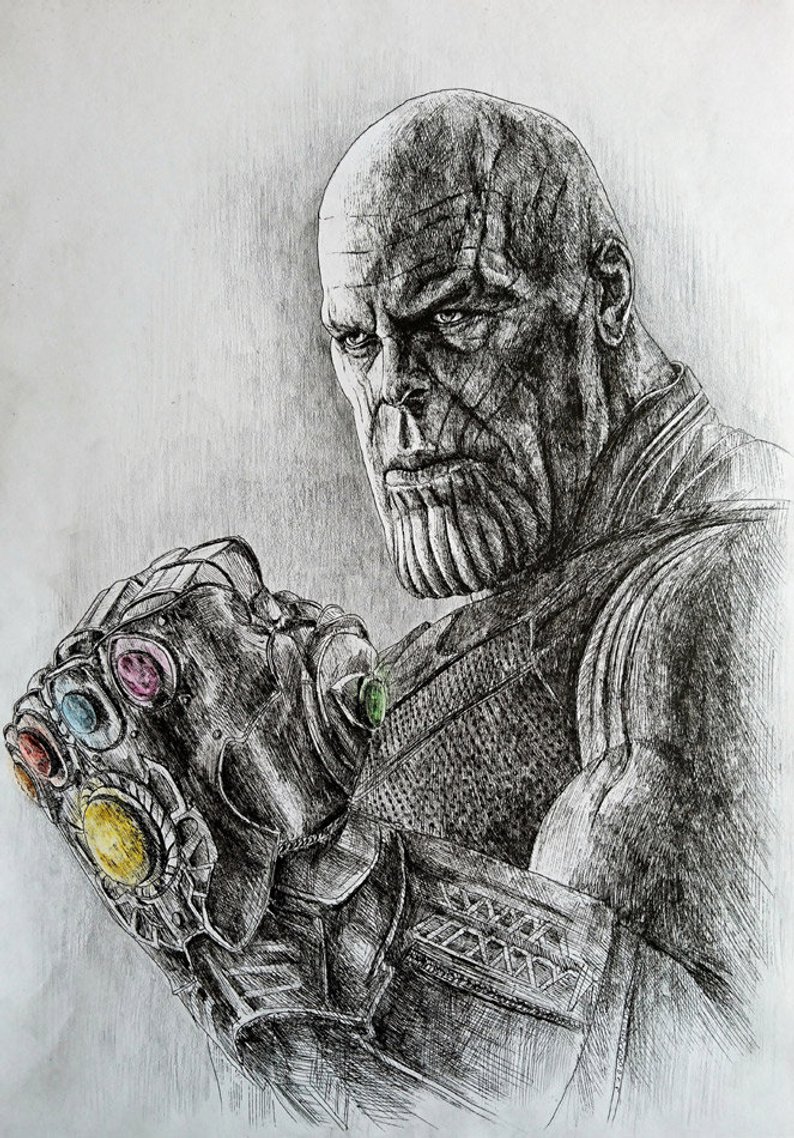794x1138 thanos avengers infinity war original drawing fan art etsy - Avengers Drawing