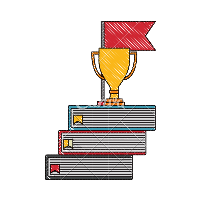 800x800 business trophy cup award on pile books flag color drawing - Award Drawing