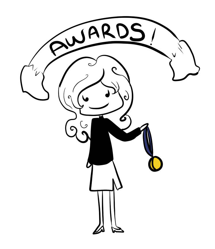 747x867 woman winning an award drawing - Award Drawing