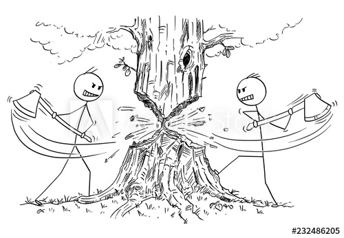 500x346 Cartoon Stick Drawing Conceptual Illustration Of Two Lumberjacks - Ax Drawing
