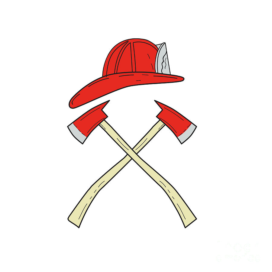 900x900 fireman helmet crossed fire axe drawing digital art - Axe Drawing