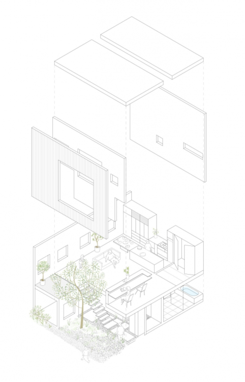 482x750 axonometric drawing of frame residence in japan - Axon Drawing