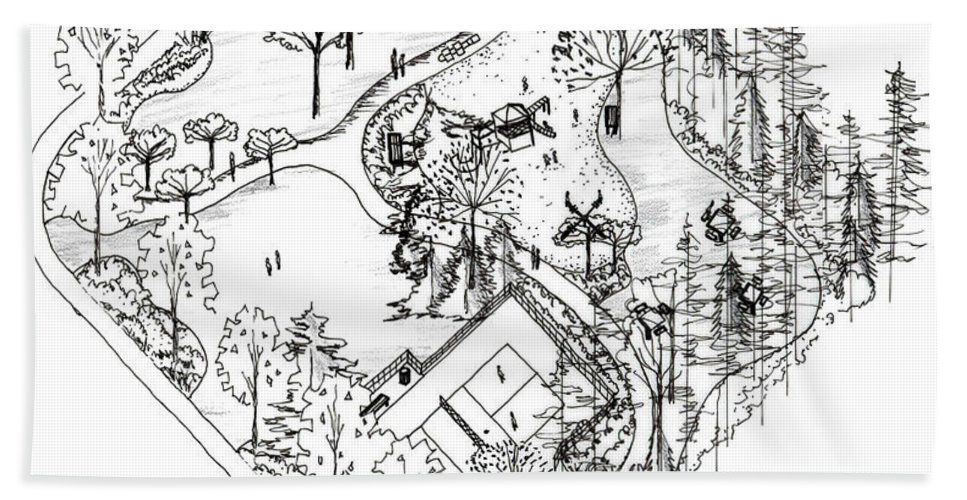 967x500 city park axonometric drawing bath towel for sale - Axonometric Drawing