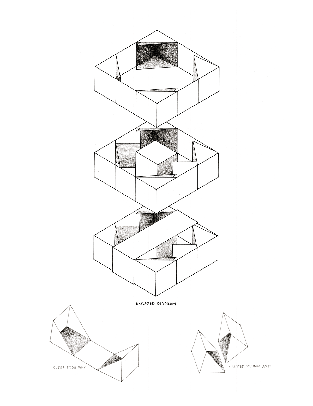 1200x1553 paper cube diagram - Axonometric Drawing