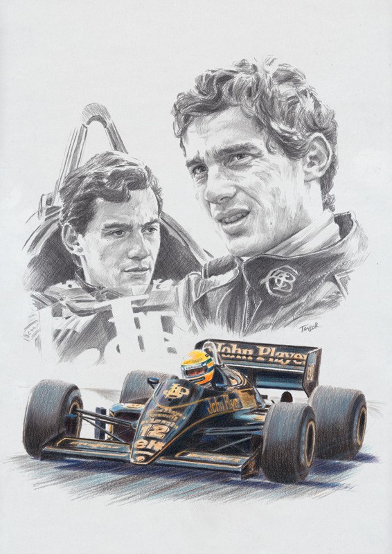 566x800 Ayrton Senna Jps Lotus Original Drawing - Ayrton Senna Drawing