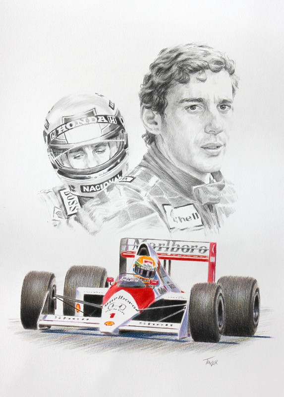 573x800 Ayrton Senna Mclaren Original Drawing - Ayrton Senna Drawing
