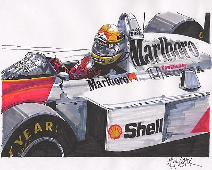 900x720 Ayrton Senna Mclaren French Grand Prix Drawing - Ayrton Senna Drawing