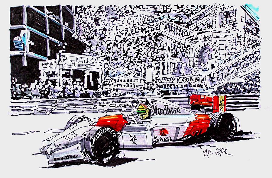 900x591 Ayrton Senna Mclaren Grand Prix Of Monaco Drawing - Ayrton Senna Drawing