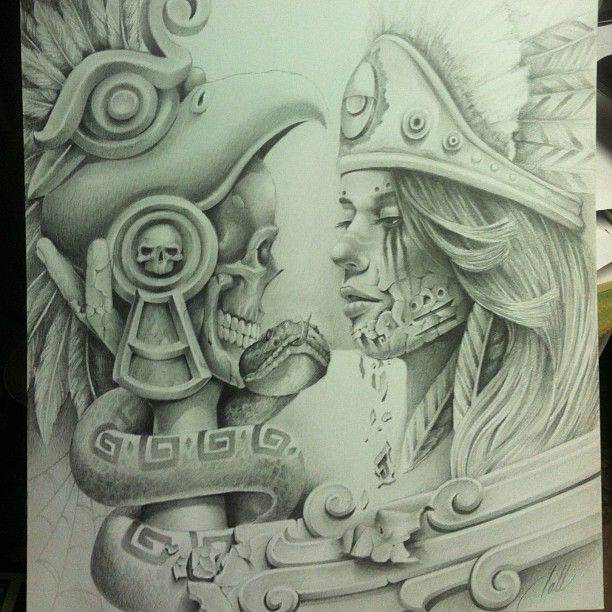 612x612 all aztec chicano art arte aztec drawings art - Aztec Drawings