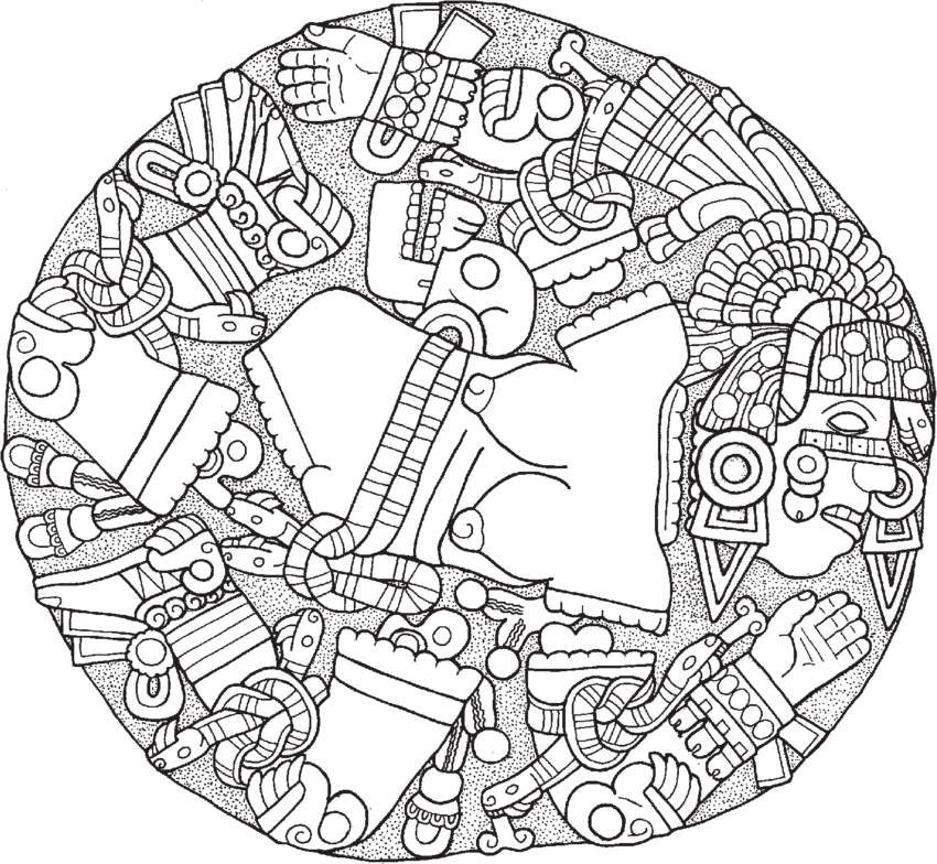 850x784 Team Of Pre Conquest Aztec Artists, Great Coyolxauhqui Stone - Aztec Temple Drawing