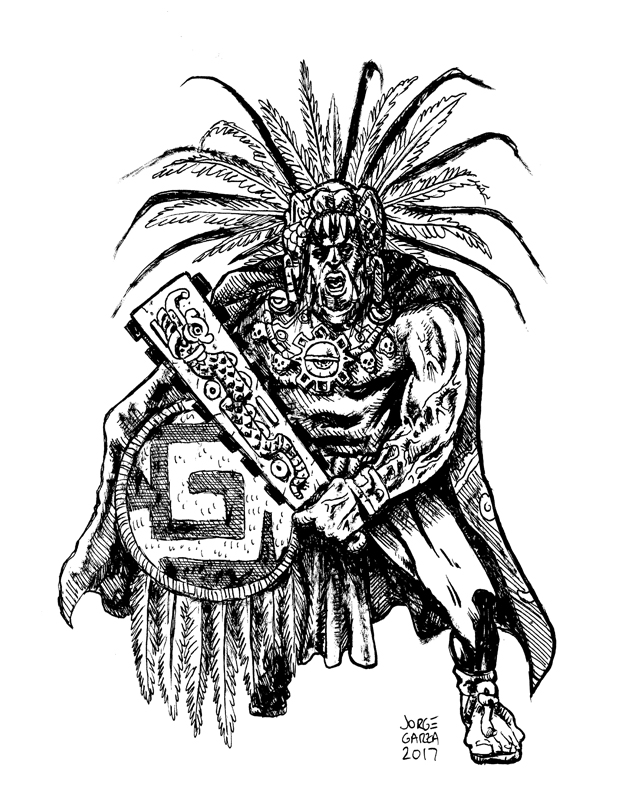 640x800 Aztec Warrior Ink Drawing Qetza Online Store Powered - Aztec Warrior Drawing