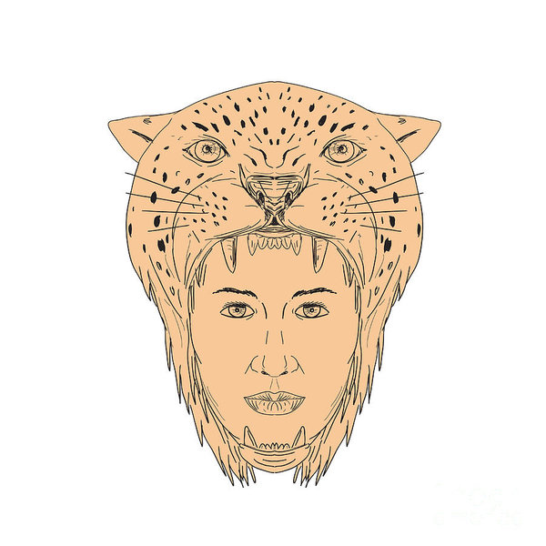 600x600 Female Aztec Warrior Jaguar Headdress Drawing Poster - Aztec Warrior Drawing