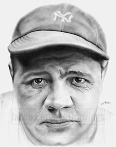 236x300 Babe Ruth Pencil Drawing Print New York Yankees Baseball - Babe Ruth Drawing