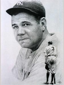 225x300 Babe Ruth Sketch Portrait Charcoal Pencil Drawing Portraits - Babe Ruth Drawing