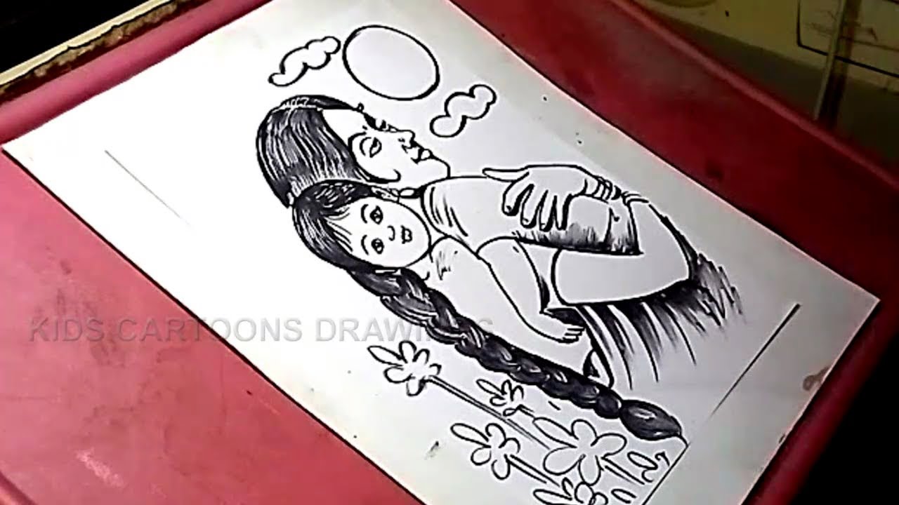 1280x720 How To Draw Mother And Child Drawing For Kids - Baby And Mother Drawing